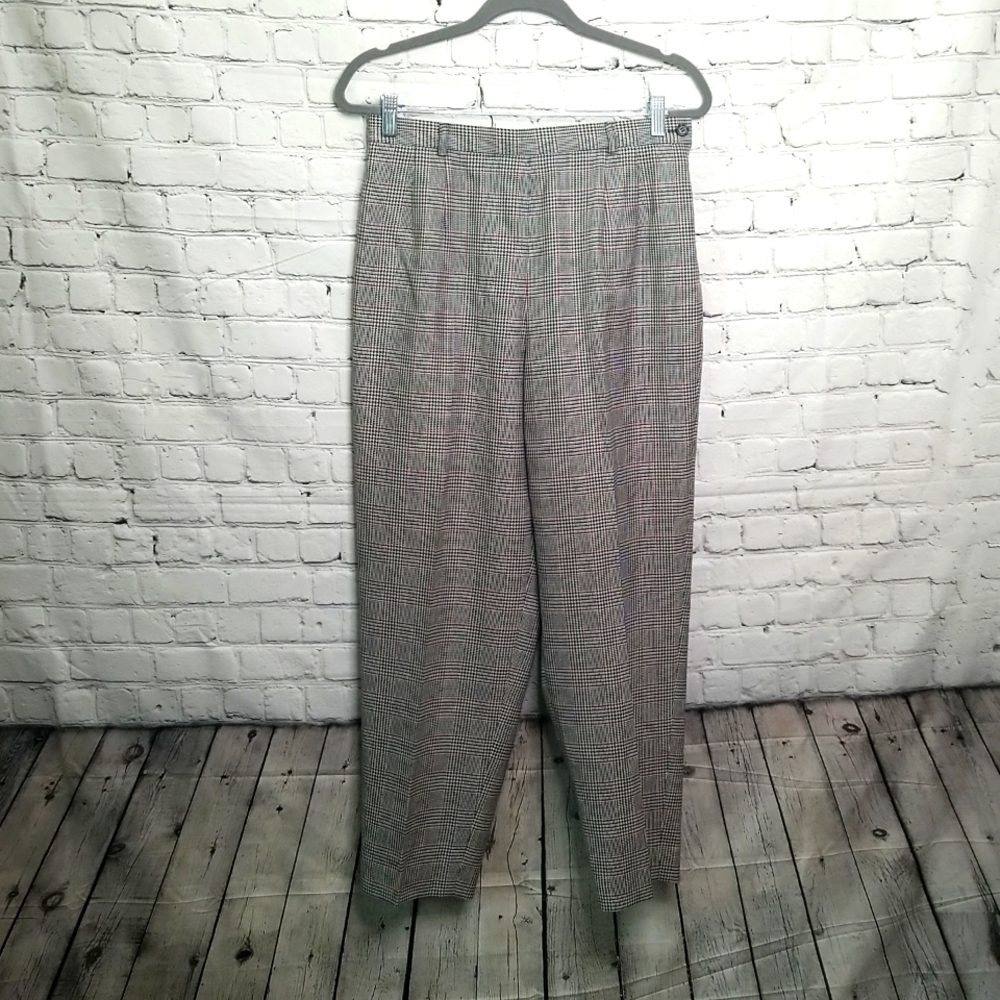 Talbots Women's Wool Straight Leg Pants Size 12 Plaid/checks Black/white EUC